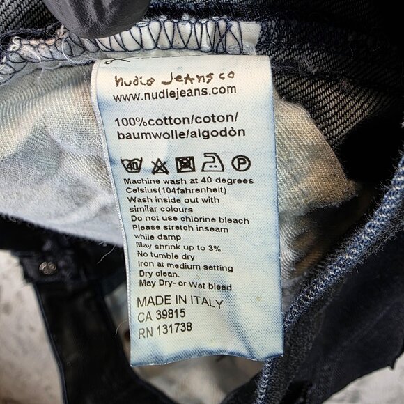 Nudie Jeans Thin Finn Jeans Mens 31x32 Black Coated Indigo Denim Italy - Picture 12 of 16